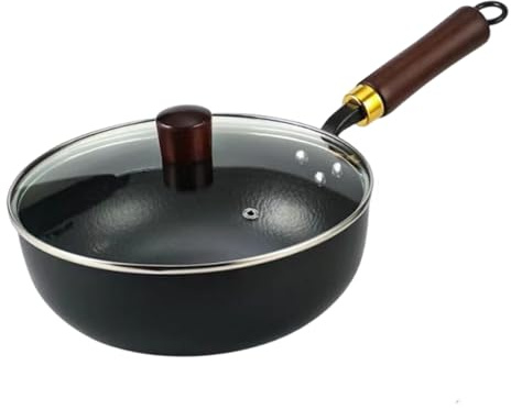 Rrlihjgu Sartén De Hierro Fundido - Sartén Japonesa De Hierro Fundido Con Tapa De Madera,Olla Forjada A Mano Sin Recubrimiento Para Hornear Natural Casa Camping Restaurantes Placas Inducción