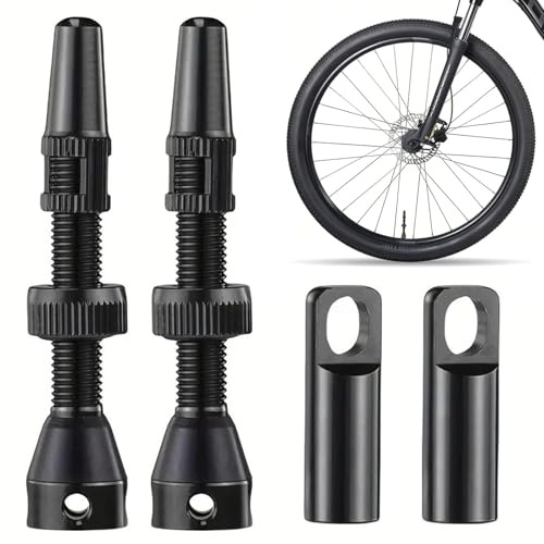 2 Stück Tubeless Ventile, 44mm Fahrrad Presta für Schlauchlos Reifen, Alu Valve Fahrradventil Zubehör, Ventileinsatz Bike Set für Schlauchlos-Reifen, Integriertes Kernentfernungswerkzeug