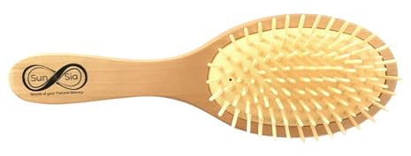 Spazzola per capelli in bambù naturale vegano, districante, antistatica e rispettosa dell'ambiente, 109 punte morbide sul cuscino per una piacevole spazzolatura con effetto massaggiante - Sun&Sia