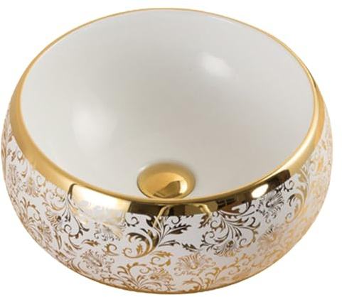 LXTEDJ Stile Europeo Bagno Lavatoio Ceramica, Oro Bianco, Lavabo da Appoggio, Mobile Lavatoio, Con Scarico a Scomparsa, Adatto Per Mobiletto del Bagno, Toletta-40X40X16CM-09
