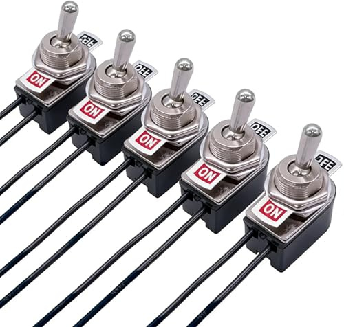 Switian Interrupteur à Bascule SPST ON-OFF 2 Broches Précâblé - Métal/Plastique - 3A 250VAC - pour Voitures, Camions, Bateaux, Modélisme RC - Lot de 5 Pièces