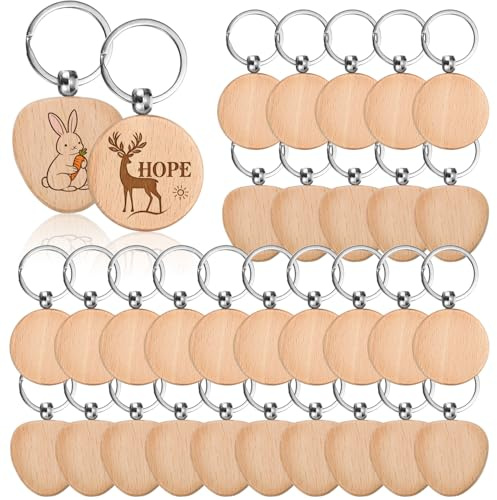 Porte Clé Personnalisé 40 Ébauches Bois, 20 Cœur&20 Rond, Peindre Et Graver | Porte Clef Personnalisable, Hêtre, Surface Lisse, Gravable, pour Clés, Sacs, Cadeau, Anneau Métallique Fourni