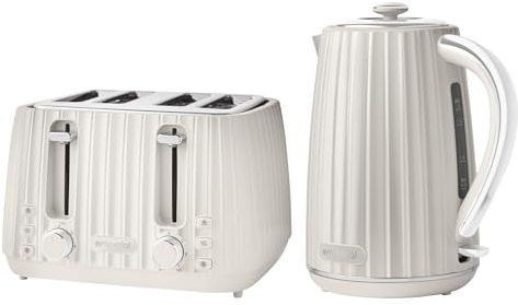 Emperial Flow Kettle and Toaster Set White 1.7L, Cordless Electric Kettle