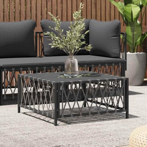 HaoChrymec Gartentisch 70x70x34 cm aus Gewebe, Pulverbeschichteter Stahlrahmen, Stabiler Beistelltisch Outdoor, Campingtisch, Klein Esstisch, Anthrazit