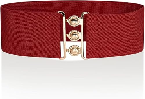 Ro Rox Damen Breiter Elastischer Taillengürtel im Retro Vintage Stil – Stretchgürtel für Kleider, 50er Jahre – Silberne oder Goldene Schnalle