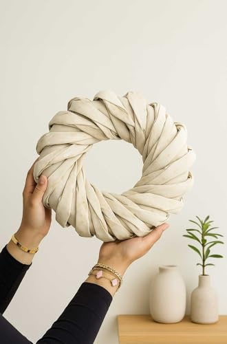 Palmblatt-Strickkranz Weiß – Boho Dekoration & saisonale Dekoration (30cm)