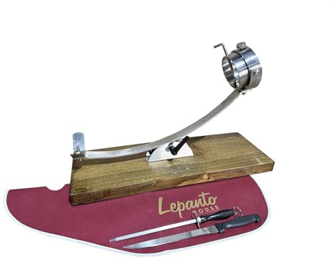 FERRETERIA LEPANTO Jamonero Profesional de Acero Inoxidable con Base de Madera | Soporte jamonero para Jamón y Paletilla | Sistema Basculante y Giratorio para un Corte Preciso (Set Burdeos)