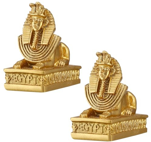 SHINEOFI Set da 2 Decorazioni in Resina a Forma di Sfinge Egizia Modelli da Tavolo Dorati per Casa Ufficio e Feste Sculture Artigianali per Matrimonio Compleanno e Natale