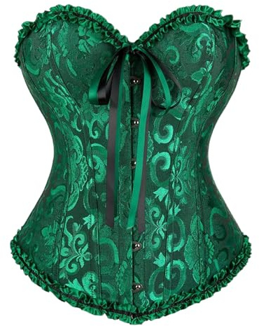 Corsetto da donna con lacci, raso, corsetto con bacchette, top bustier, taglie forti, body shaper, gotico, corsetto sotto il seno, top, bodysuit, costume sexy di Halloween, verde, 6XL