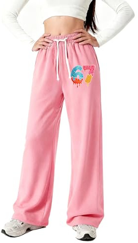 Flickor joggingbyxor med elastiskt 67 tryck, linning, lös passform, hög midja, dragsko, sport, joggingbyxor, ledig, komfort för barn, tonåringar, C-rosa, 140