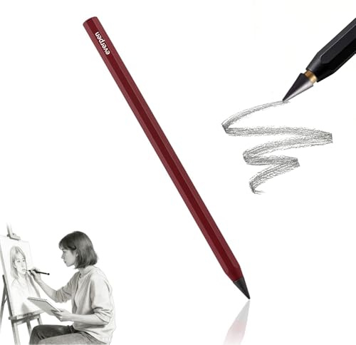 everpen Pencil, Forever Pencil, Metal Alloy Writing Instrument, That Never Needs Sharpening, Reusable Metal Inkless Pencils, Ideal for Writing & Drawing(Red)