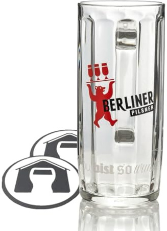 GarageBar | Berliner Pilsner 50cl/Pint Beer Glass | Official Merchandise | Heavy Duty Tankard | Perfect for Oktoberfest | Traditional German Beer Stein | Ideal for Home Bar or Man Cave | 1 Glass