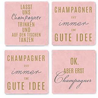 Interluxe 4 Marmor Untersetzer Champagner ist Immer eine Gute Idee Farbe pink und Gold Geschenk
