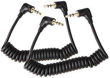 Lot de 2 câbles audio de 3,5 mm - Mini câble de casque spiralé de 50 cm - Prise jack TRS de 3,5 mm mâle vers mâle - Câble spiralé audio auxiliaire stéréo (jusqu'à 50 cm)