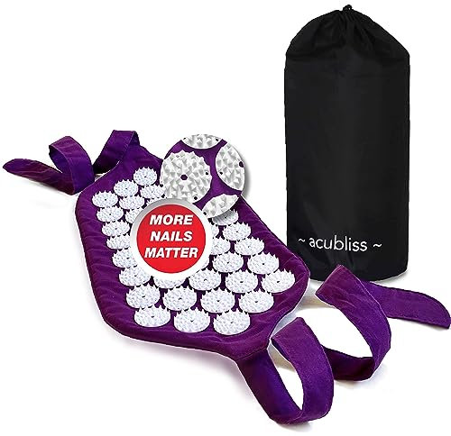 Acubliss Digitopressione Tappetino Cinghia Con 1,848 Punte, Agopuntura Tappetino, Schiena Supporto Cintura Dolore Sollievo, Benessere Regali per Donne e Uomini, Trasporto Borsa, Misura 42 x 20, Viola