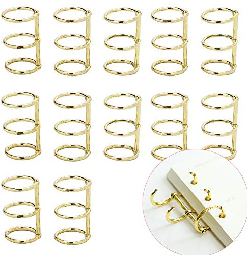 Luckycivia 12 Pcs Gold Book Rings, 3 Holes Metal Loose Leaf Binder Rings, Ring Snap Split Hinged for Notebook Diary Photo Album Binding