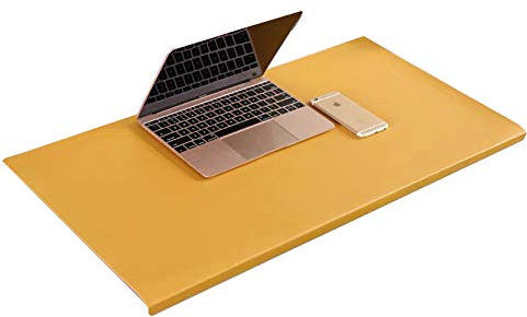 Luxuriöse Schreibtischunterlage aus Leder mit Kantenschutz, großes Mauspad mit L-förmigem Vorderprofil, rutschfeste Schreibunterlage, Laptop-Tastaturunterlage für Büro und Zuhause 100x50cm gelb