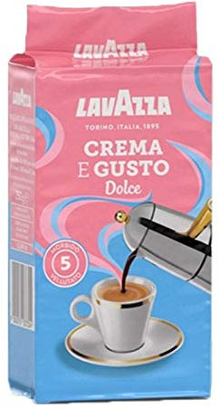 Lavazza Crema e Gusto Dolce - Caffè Macinato per Moka - Arabica e Robusta - Gusto Morbido e Vellutato - Note Frutta Secca - Intensità 5 - Tostatura Intenso - 250 g