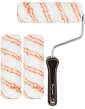 ROLLINGDOG Farbroller Malerrolle Malerset Wandfarbe Set mit 3 langlebigen Mikrofaser-Rollenhüllen zum Dekorieren und Bemalen (17,8 cm), 4 Stück