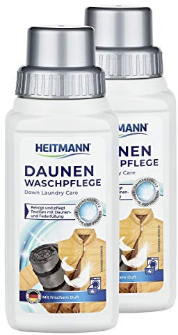 Heitmann Daunen Wäsche: reinigt und pflegt Textilien mit Daunenfüllung, ideal für die schonende Reinigung von Daunen-Jacken, Federkissen, Federbetten, 250ml, 2er Pack