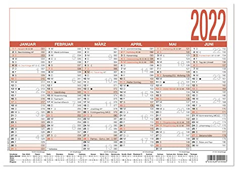 Calendrier quotidien 2022 – A5 (21 x 14,8 cm) – 6 mois sur 1 page – Calendrier tableau – Calendrier affiche – Calendrier annuel – 904-0000 : A5 6M/1S – Tableau – Calendrier – Calendrier annuel