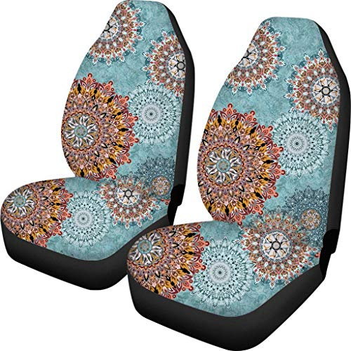 Binienty Auto-Innenzubehör, Auto-Dekor-Sitzbezüge für Vordersitze, 2 Packungen, buntes Mandala-Blumendesign, Boho-Stil