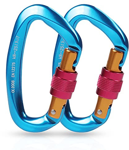 Verriegelbarer Karabiner Clip, XiYee 2 Stück Karabiner 25 KN, Karabinerhaken aus Aluminium Schlüsselanhänger für hohe Beanspruchung mit Schraubsicherung zum Klettern, Abseilen, Hängematten