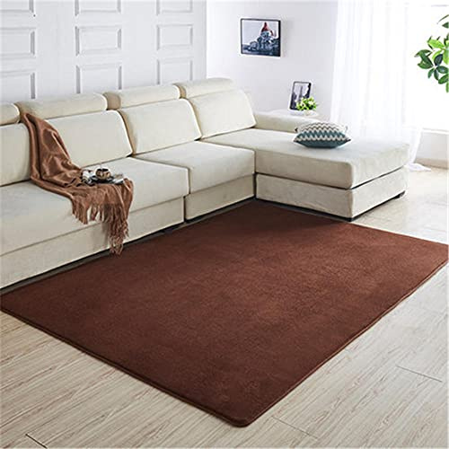 Alfombra de Terciopelo Coral Grueso de Color sólido Calidad Marrón clásico Suave Lavable Antideslizante Grande Rugs Minimalista Moderna Sala De Estar Dormitorio Tatami Gateando Estera -120×140cm