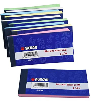 Alevar Bloc de notas numeradas del 1 al 100, tamaño 5,8 x 12 cm, paquete de 10 bloques, 2 x 5 colores, azul, amarillo, verde, rosa, blanco