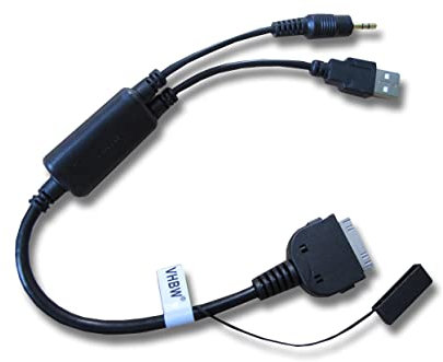 vhbw KFZ Audio Kabel kompatibel mit iPod, Apple iPhone 3G, 3GS, 4S, 4G (4GB/8GB/16GB/32GB) - Y-Adapter, 350 cm Schwarz