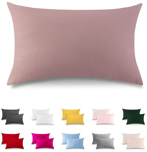 ATsense 2er Set Kissenbezug 40x80 cm - 100% Baumwolle, Rosa Kopfkissenbezug Weich und Hypoallergen, ÖkoTex Zertifiziert, Kissenhülle mit Reißverschluss für Allergiker Geeignet