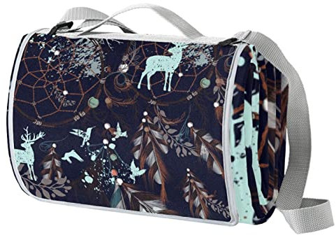 Picknickdecke, Boho-Muster, wasserdicht, für den Außenbereich, praktische Picknick-Matte, Tragetasche für Strand, Camping, Wandern, faltbar