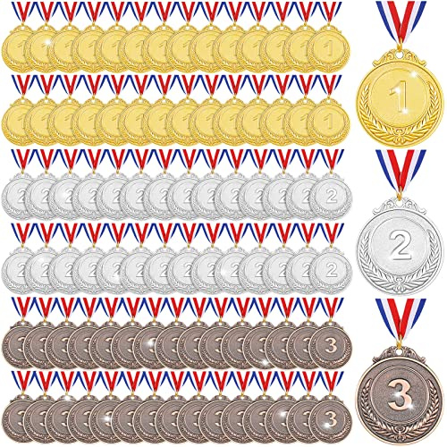 Kigeli 90 Pcs Gold Silver Bronze Award Medals, Winner Award Medals with Neck Ribbon, 1st 2nd 3rd Prizes for Kids, Adults, Competitions, Sports, Spelling Bees, 2 Inches