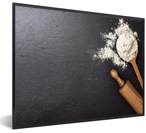 MuchoWow Poster encadré Rouleau à pâtisserie - Boulangerie - Ustensiles de cuisine - Cuillère Tableau deco avec cadre 40x30 cm affiche decoration murale