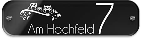 Große Hausnummer Anthrazit 7016 o. Schwarz mit Namen & Straße | Hausnummernschild - Straßenschild mit Wunschtext für draußen | Hausnummer Schild mit Gravur in länglicher Form - Größe: 38x10 cm