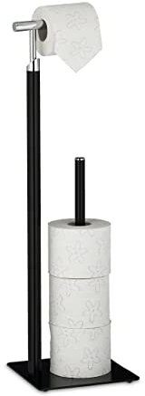 Relaxdays Serviteur de WC, pour Stocker Jusqu’à 4 Rouleaux, Non Fixe, H x L x P : env. 71 x 20 x 20 cm, Blanc/argenté