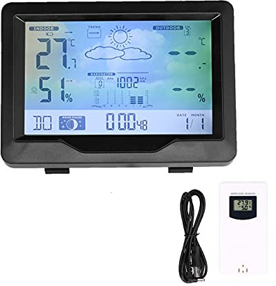 Kuuleyn Home Wireless Weather Stations, Projection Alarm Clock, Color Screen Wireless Weather Clock Thermometer Hygrometer Electronic Clock with Calendar