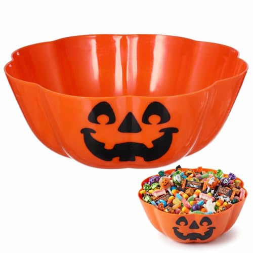 DOITOOL Halloween Candy Bowl Trick Or Treat Large Pumpkin Salad Bowl Plastic Fruit Snack Dish for Halloween Party Decor Supplies, Orange (29.5 x 29.5 x 11.5cm)