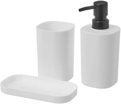 UNIMASA - Set da bagno - Set 3 accessori per lavabo - Kit da 3 pezzi - 1 dispenser di sapone 1 tazza, 1 vassoio (Blanco)
