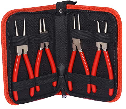 XPOtool Lot de 4 pinces à circlips coudées et droites en acier carboné pour anneaux intérieurs et bagues extérieures, pince de sécurité avec poignée antidérapante
