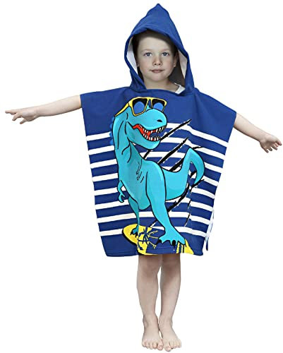 JORAKI Badetücher Kinder mit Kapuze, Mikrofaser Poncho Handtuch Kinder Strandtücher Schwimmen Pool Handtuch Badetuch Duschtücher Bademantel für Mädchen, Jungen Kleinkind 2-8 Jahre alt (Dinosaurier)