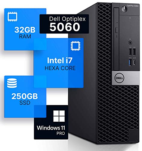 Dell Optiplex 5060 Desktop Computer | Hexa Core Intel i7 (3.4) | 32GB DDR4 RAM | 250GB SSD Solid State | Windows 11 Professional | Home or Office PC, Black (Renewed)