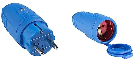 Schwabe Robuster Gummi Stecker mit Doppeltem Schutzkontakt, OHNE Kabel & Gummi-Kupplung 230 V / 16 A - Blau I 62411