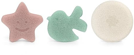 Suavinex, Konjac, set di spugne da bagno per bambini + 0 mesi e per tutta la famiglia, adatte a pelli sensibili, 100% naturali e biodegradabili, morbide e assorbenti, 3 pezzi