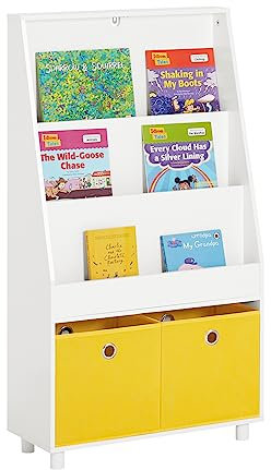 SoBuy KMB69-W Bücherregal Kinder Kinderregal mit 2 Boxen Aufbewahrungsregal für Kinder Spielzeugregal Kinderzimmer Möbel weiß BHT ca. 60x110x25cm