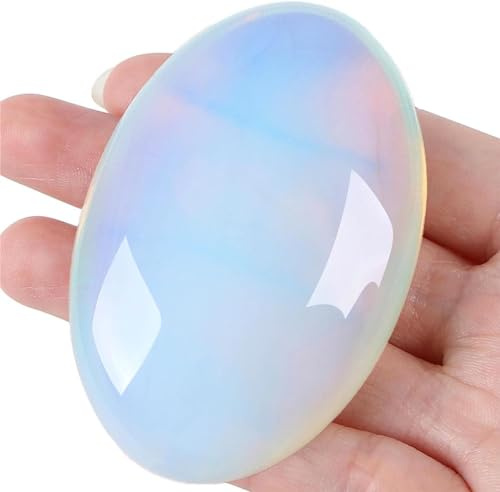 QINJIEJIE Opal Stein 6cm, Ovaler Kristall Handschmeichler | Polierter Edelstein, Opalite Stein, Sorgenstein, Chakra Steine, Reiki Stein, Spirituelles Geschenk, Meditation, Dekoration