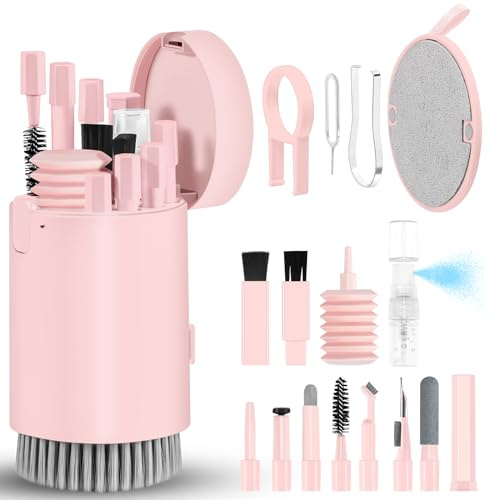 walrfid Kit de Nettoyage pour Clavier d'écran d'ordinateur Portable pour iPhone Airpods,Spray de Nettoyage 20 en 1 pour MacBook,iPad,téléphone,Smartphone,Appareil Photo,écouteurs,Moniteur PC–Rose