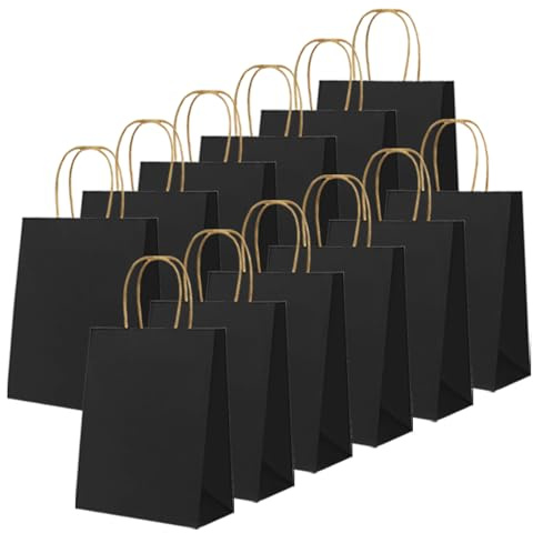 24 Stück Schwarze Kraft Papiertüte,Klein Schwarz 16 x 22 x 8 cm Papiertüten mit Henkel,Geschenkverpackung Papiertragetasche,Gastgeschenke Tüten zum Halloween,Weihnachten,Geburtstag,Hochzeitsfeiern
