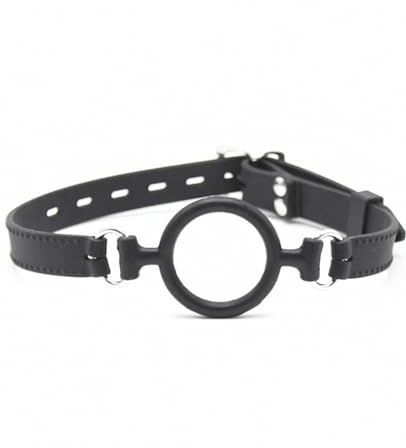Leather Restraints Ball Mouth Plug Silicone Bondage Ball Gag Open Mouth Gag O-Ring Gag Restraints, Adjustable Strap Bondage Harness Restraints for Adult Bondage Restraints Sex Play (Black)(B1)