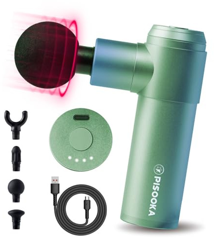 Project Mars PISOOKA X2 Mini Massagepistole Klein (0,5kg) – Handmassagegerät für Nacken & Kiefer (CMD) – Forest Green Metallgehäuse, 70W Massage Gun für Outdoor, 4 Aufsätze, USB-C (Dunkelgrün)